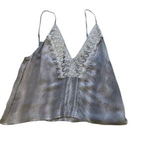 INDAH 100% Rayon Silky Lace Trim Camisole in Light Gray Blouse Nighty Sexy XS